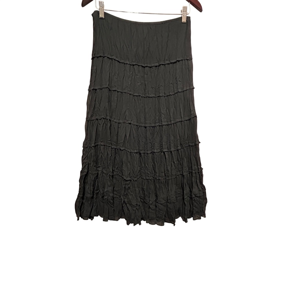Rene Margo Women Tiered Maxi Skirt S Black Boho Whimsigoth Ruffle Flowy Festival